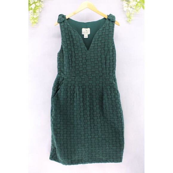 Tabitha Anthropologie 12 Green Autumn Basketweave Knit Sheath Dress Sleeveless - Picture 1 of 8